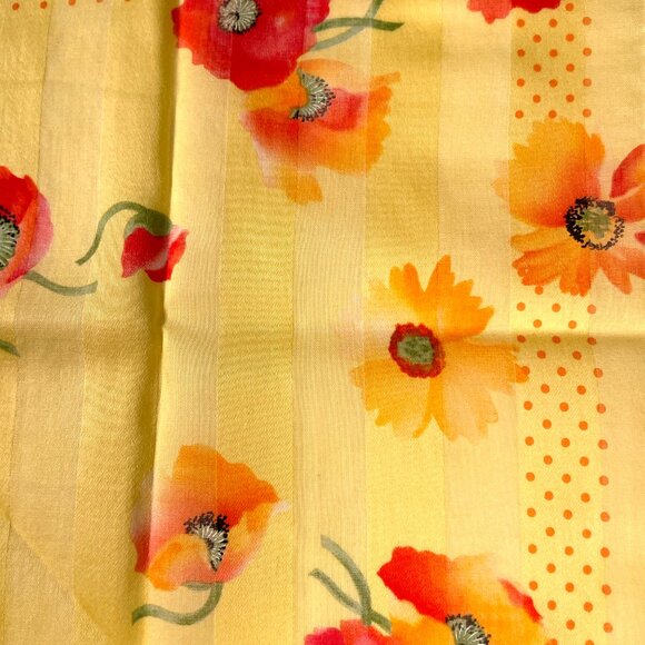 Vintage Yves Saint Laurent Cotton Floral Scarf Poppy Print Rolled Hem - Picture 5 of 10